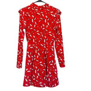 Xhilaration Santa Dress Womens Medium Velour Ruffle Shoulder‎ Keyhole Christmas